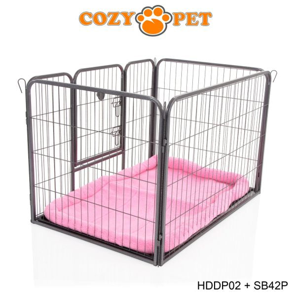 Heavy Duty Playpen with ABS Tray 70cm Tall and Pink Faux Sheepskin Bed by Cozy Pet Model HDDP02 + SB42P