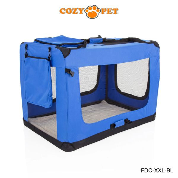 Fabric Dog Crate 101cm Blue by Cozy Pet Puppy Carrier Cat Travel Cage Rabbit Model: FDC-XXL-BL