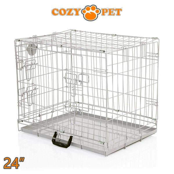 24" Cozy Pet Dog Cage in Light Grey with Metal Tray - DC24G