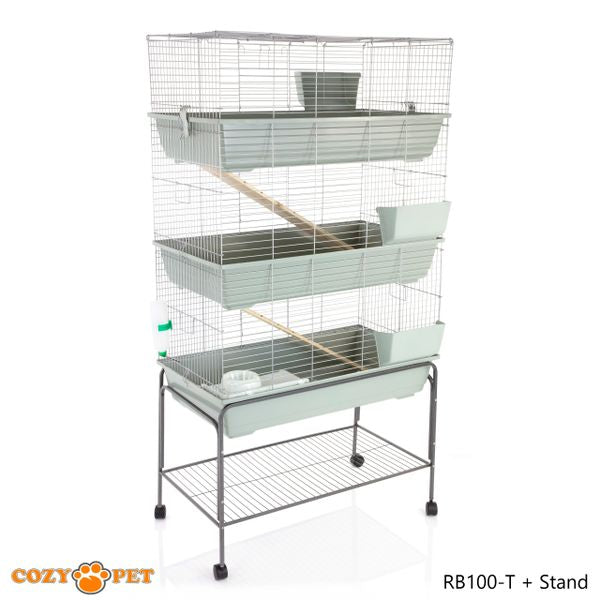 Rabbit Guinea Pig Indoor Cage 3-Tier with Stand by Cozy Pet 100cm for Rat, Chinchilla, Small Animals Hutch Model: RB100-T + RB100-ST