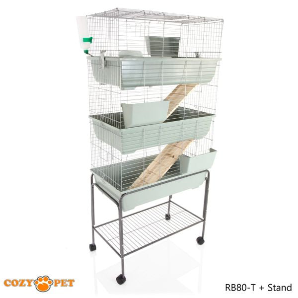 Rabbit Guinea Pig Indoor Cage 3-Tier with Stand by Cozy Pet 80cm for Rat, Chinchilla, Small Animals Hutch Model: RB80-T + RB80-ST