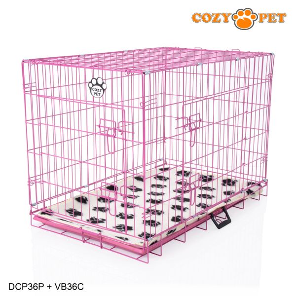 36" Cozy Pet Dog Cage in Pink with ABS Tray and Vet Bed - DCP36P + VB36C