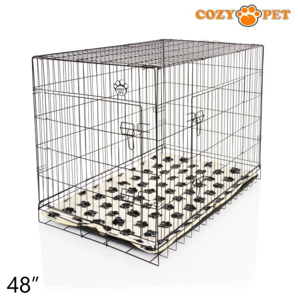 48" Cozy Pet Dog Cage in Black with ABS Tray and Tailored Vet Bed - DCP48B + VB48C