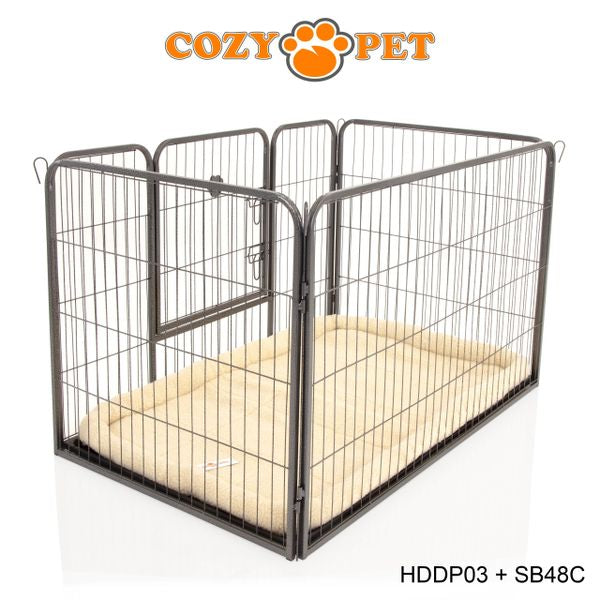 Heavy Duty Playpen with ABS Tray 75.5cm Tall and Cream Faux Sheepskin Bed by Cozy Pet Model HDDP03 + SB48C