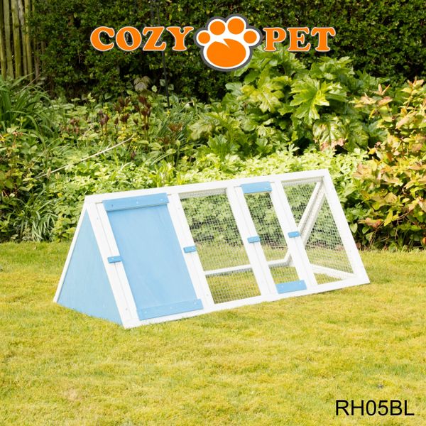 Rabbit Hutch with Run by Cozy Pet Triangular, Tortoise Run, Guinea Pig Hutch - Blue - RH05BL