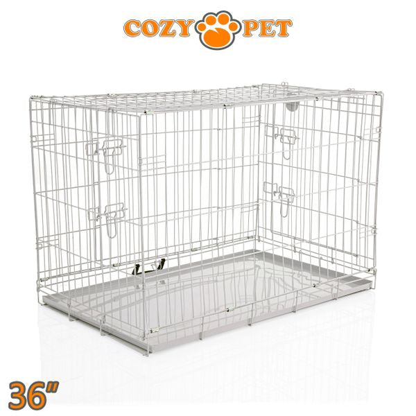 36" Cozy Pet Dog Cage in Light Grey with Metal Tray - DC36G