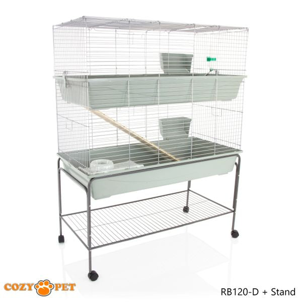 Rabbit Guinea Pig Indoor Cage 2-Tier with Stand by Cozy Pet 120cm for Rat, Chinchilla, Small Animals Hutch Model: RB120-D + RB120-ST