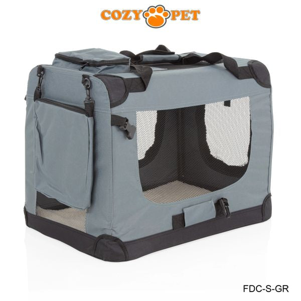 Fabric Dog Crate 60cm Grey by Cozy Pet Puppy Carrier Cat Travel Cage Rabbit Model: FDC-S-GR - RET - Customer Return 30% Discount.