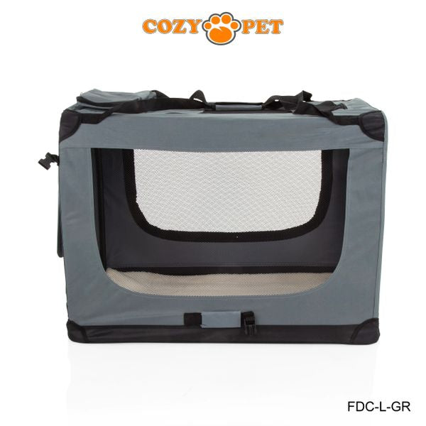 Fabric Dog Crate 82cm Grey by Cozy Pet Puppy Carrier Cat Travel Cage Rabbit Model: FDC-L-GR - RET - Customer Return 30% Discount.