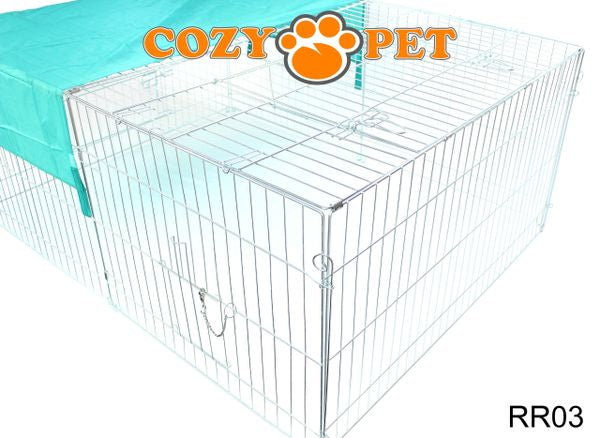 Rabbit Run 1.44m Long with Roof and Sunshade Galvanised Rectangular by Cozy Pet Model RR03