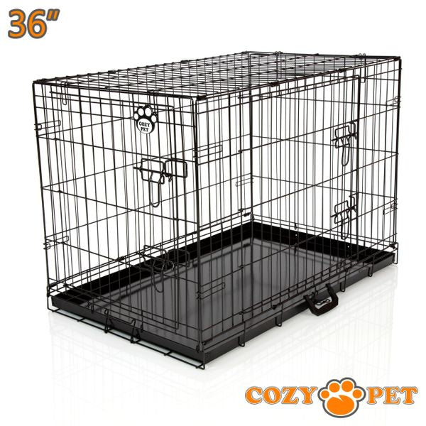 36" Cozy Pet Dog Cage in Black with metal Tray- DC36B