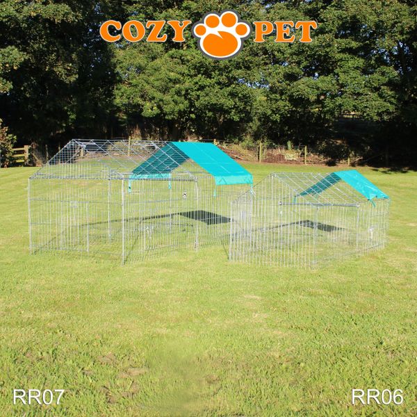 Rabbit Run with Pitched Roof and Sunshade 2.2m Long by Cozy Pet Rectangular Galvanised Model RR07