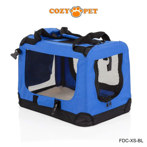 Fabric Dog Crate 50cm Blue by Cozy Pet Puppy Carrier Cat Travel Cage Rabbit Model: FDC-XS-BL