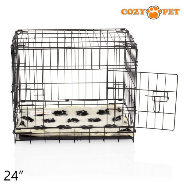 24" Cozy Pet Dog Cage in Black with ABS Tray and Tailored Vet Bed - DCP24B + VB24C