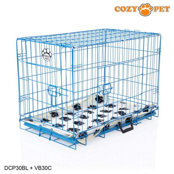 30" Cozy Pet Dog Cage in Blue with ABS Tray and Vet Bed - DCP30BL + VB30C