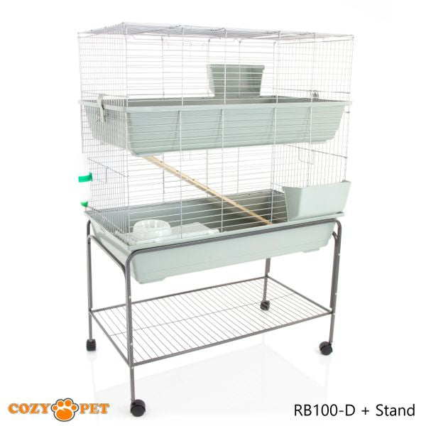 Rabbit Guinea Pig Indoor Cage 2-Tier with Stand by Cozy Pet 100cm for Rat, Chinchilla, Small Animals Hutch Model: RB100-D + RB100-ST