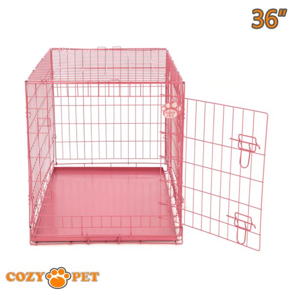 36" Cozy Pet Dog Cage in Pink with Metal Tray - DC36P