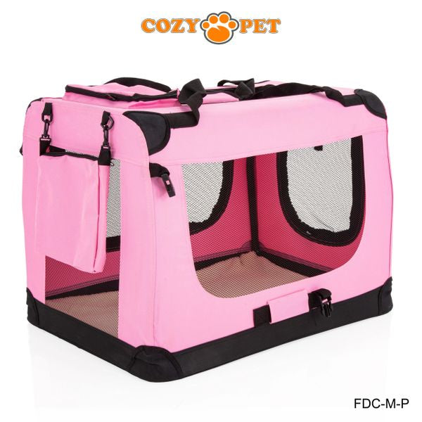 Fabric Dog Crate 70cm Pink by Cozy Pet Puppy Carrier Cat Travel Cage Rabbit Model: FDC-M-P