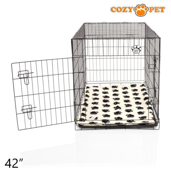 42" Cozy Pet Dog Cage in Black with ABS Tray and Tailored Vet Bed - DCP42B + VB42C