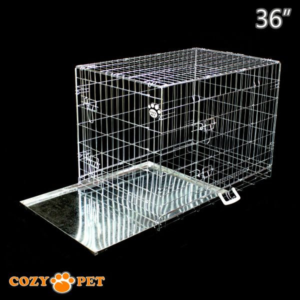 36" Cozy Pet Dog Cage in Silver (Zinc Coated) and Metal Tray - DC36S