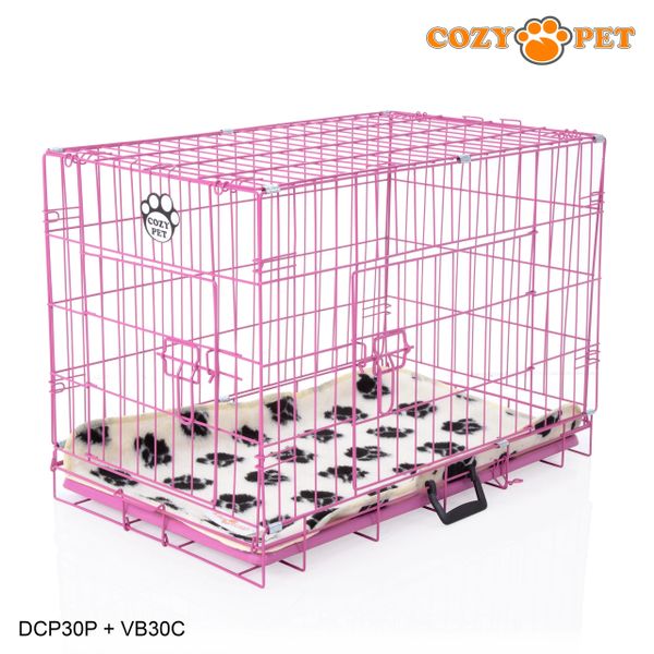 30" Cozy Pet Dog Cage in Pink with ABS Tray and Vet Bed - DCP30P + VB30C