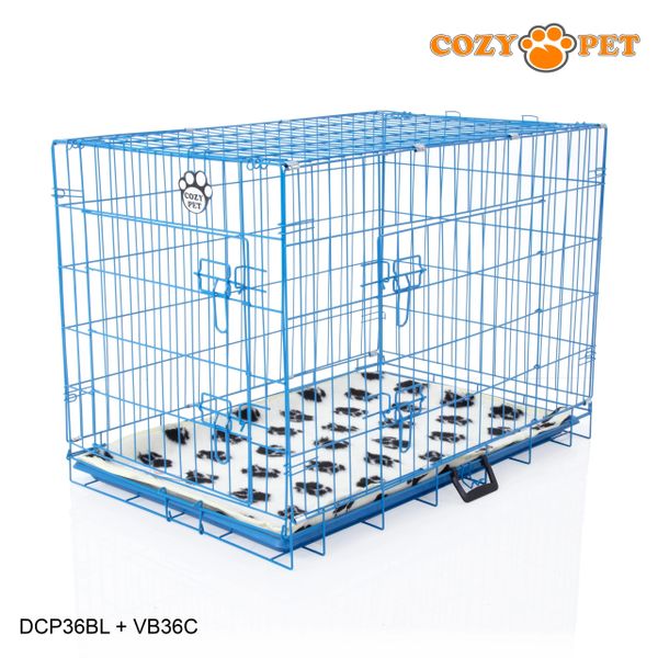 36" Cozy Pet Dog Cage in Blue with ABS Tray and Vet Bed - DCP36BL + VB36C