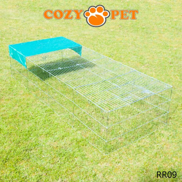 Rabbit Run 2.85m Long with Roof and Sunshade Galvanised Rectangular by Cozy Pet Model RR09