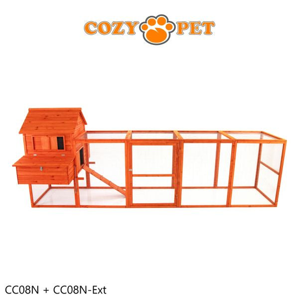 Chicken Coop with Extended Run by Cozy Pet in Natural Wood with Extended Run Rabbit Hutch Model CC08N + CC08N-Ext - Big Discount - B Grade Product