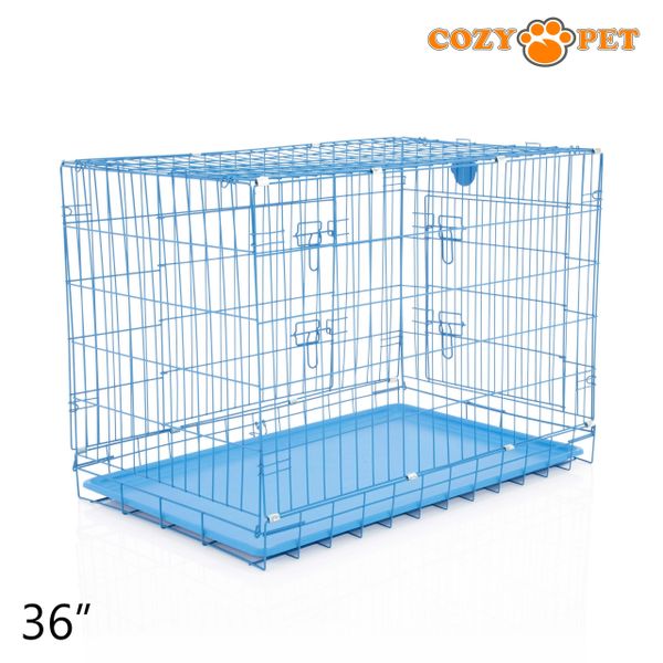 36" Cozy Pet Dog Cage in Blue with ABS Tray - DCP36BL