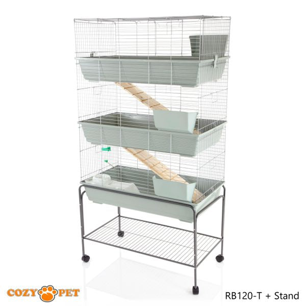 Rabbit Guinea Pig Indoor Cage 3-Tier with Stand by Cozy Pet 120cm for Rat, Chinchilla, Small Animals Hutch Model: RB120-T + RB120-ST