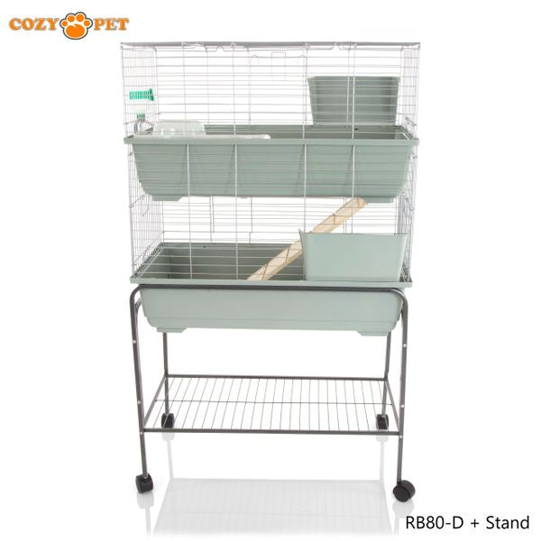 Rabbit Guinea Pig Indoor Cage 2-Tier with Stand by Cozy Pet 80cm for Rat, Chinchilla, Small Animals Hutch Model: RB80-D + RB80-ST