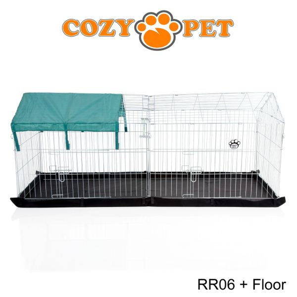 Rabbit Run with Pitched Roof Sunshade and Floor Galvanised Rectangular 1.8m Long by Cozy Pet Model RR06 + Floor