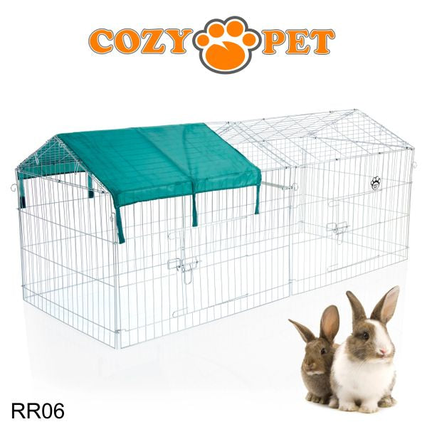 Rabbit Run with Pitched Roof and Sunshade Galvanised Rectangular 1.8m Long by Cozy Pet Model RR06