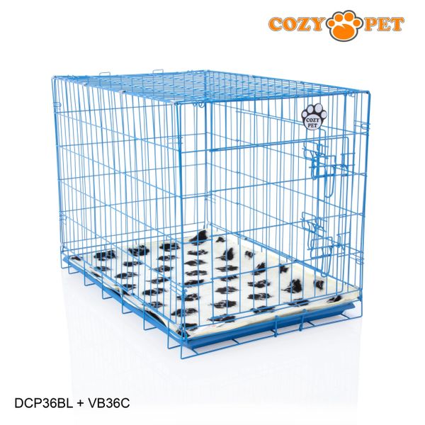 36" Cozy Pet Dog Cage in Blue with ABS Tray and Vet Bed - DCP36BL + VB36C