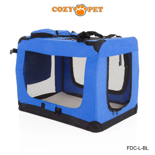 Fabric Dog Crate 82cm Blue by Cozy Pet Puppy Carrier Cat Travel Cage Rabbit Model: FDC-L-BL - RET - Customer Return 30% Discount.