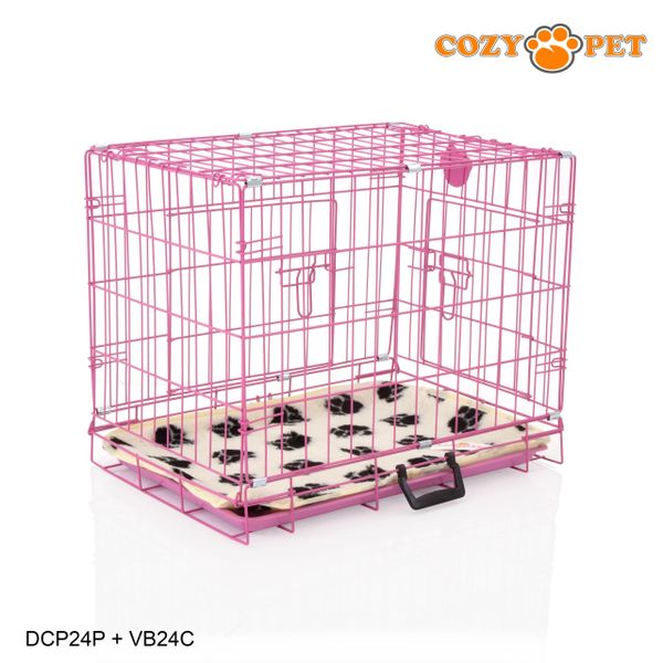 24" Cozy Pet Dog Cage in Pink with ABS Tray and Vet Bed - DCP24P + VB24C