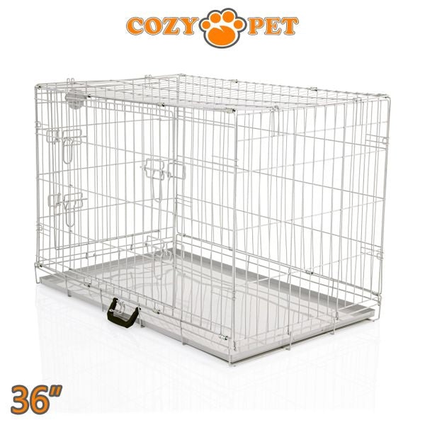 36" Cozy Pet Dog Cage in Light Grey with Metal Tray - DC36G