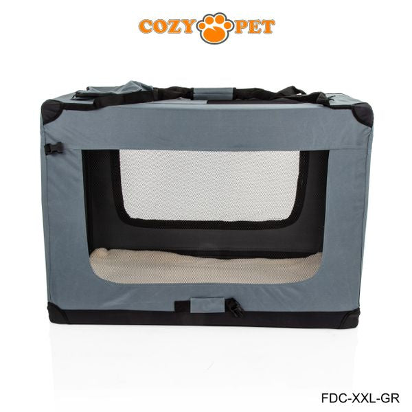 Fabric Dog Crate 101cm Grey by Cozy Pet Puppy Carrier Cat Travel Cage Rabbit Model: FDC-XXL-GR