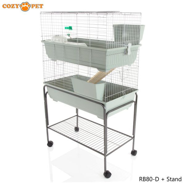 Rabbit Guinea Pig Indoor Cage 2-Tier with Stand by Cozy Pet 80cm for Rat, Chinchilla, Small Animals Hutch Model: RB80-D + RB80-ST