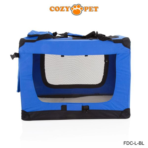 Fabric Dog Crate 82cm Blue by Cozy Pet Puppy Carrier Cat Travel Cage Rabbit Model: FDC-L-BL