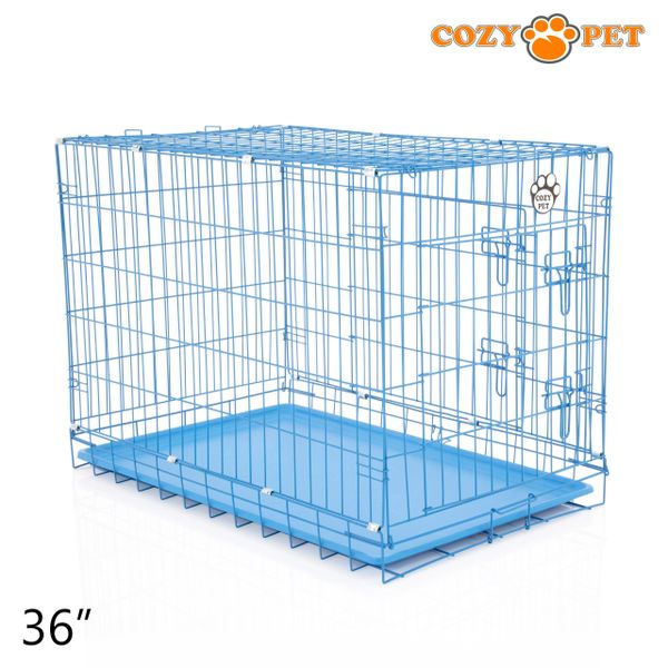 36" Cozy Pet Dog Cage in Blue with ABS Tray - DCP36BL