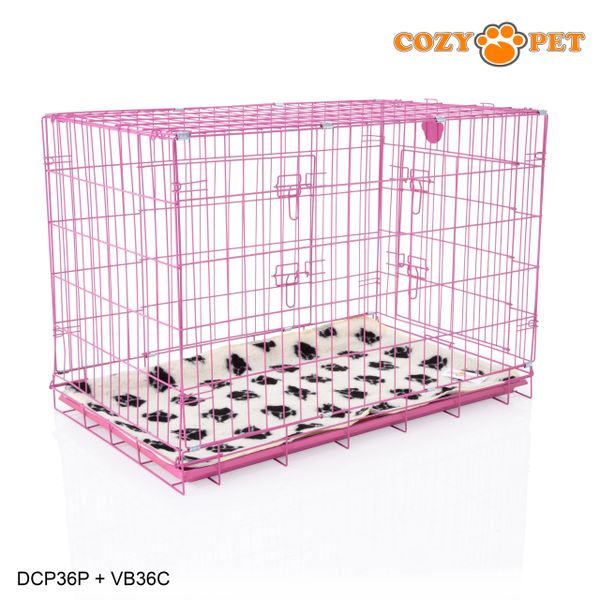 36" Cozy Pet Dog Cage in Pink with ABS Tray and Vet Bed - DCP36P + VB36C