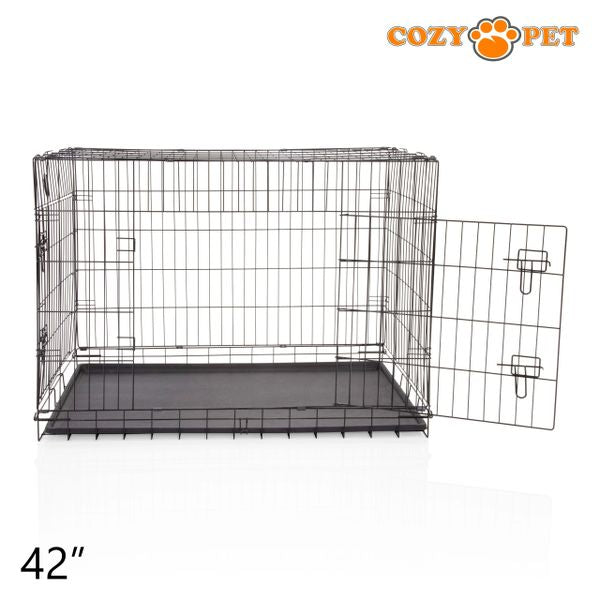 42" Cozy Pet Dog Cage in Black with ABS Tray - DCP42B