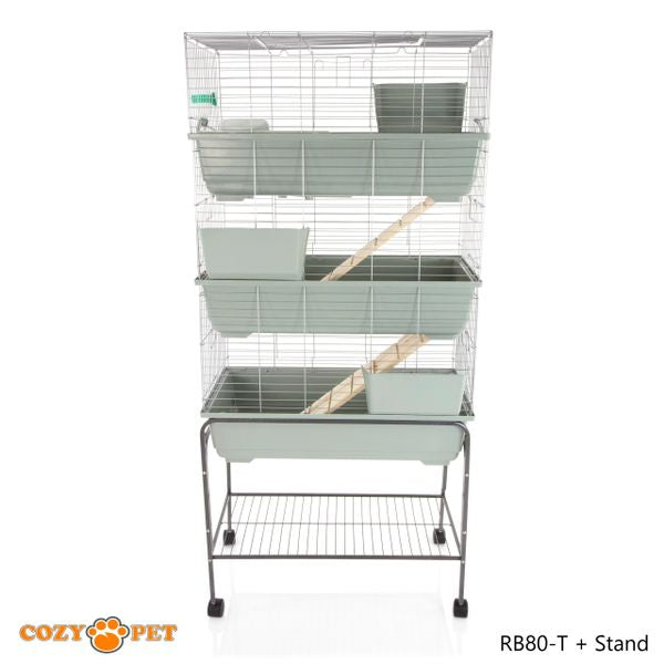 Rabbit Guinea Pig Indoor Cage 3-Tier with Stand by Cozy Pet 80cm for Rat, Chinchilla, Small Animals Hutch Model: RB80-T + RB80-ST