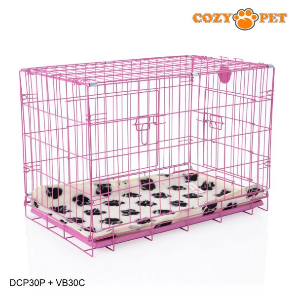 30" Cozy Pet Dog Cage in Pink with ABS Tray and Vet Bed - DCP30P + VB30C