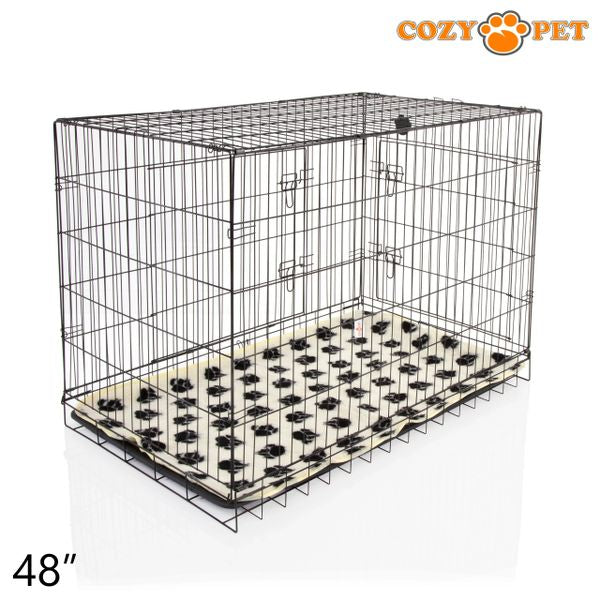 48" Cozy Pet Dog Cage in Black with ABS Tray and Tailored Vet Bed - DCP48B + VB48C