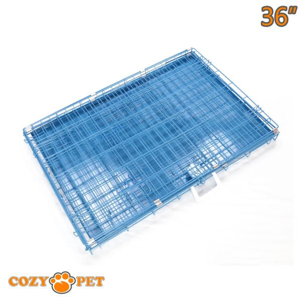 Dog Cage 36" in Blue by Cozy Pet with Taylored Vet Bedding and Metal Tray - DC36BL + VB36C