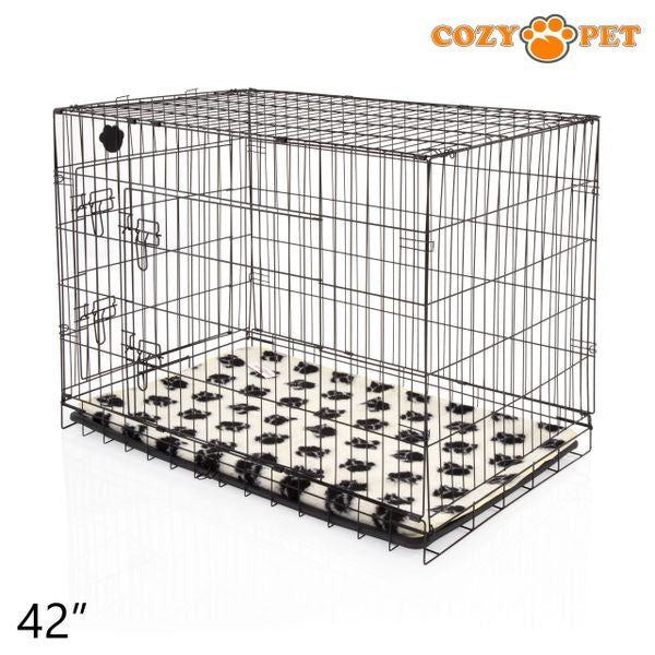 42" Cozy Pet Dog Cage in Black with ABS Tray and Tailored Vet Bed - DCP42B + VB42C