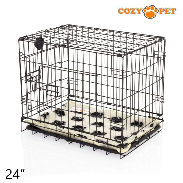 24" Cozy Pet Dog Cage in Black with ABS Tray and Tailored Vet Bed - DCP24B + VB24C