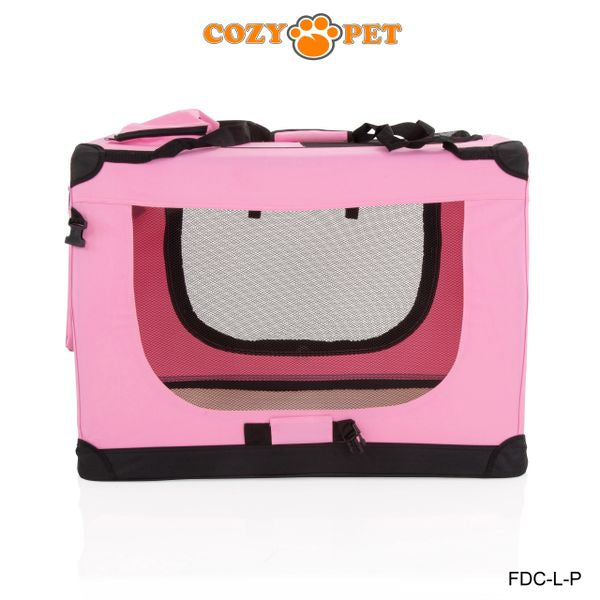 Fabric Dog Crate 82cm Pink by Cozy Pet Puppy Carrier Cat Travel Cage Rabbit Model: FDC-L-P